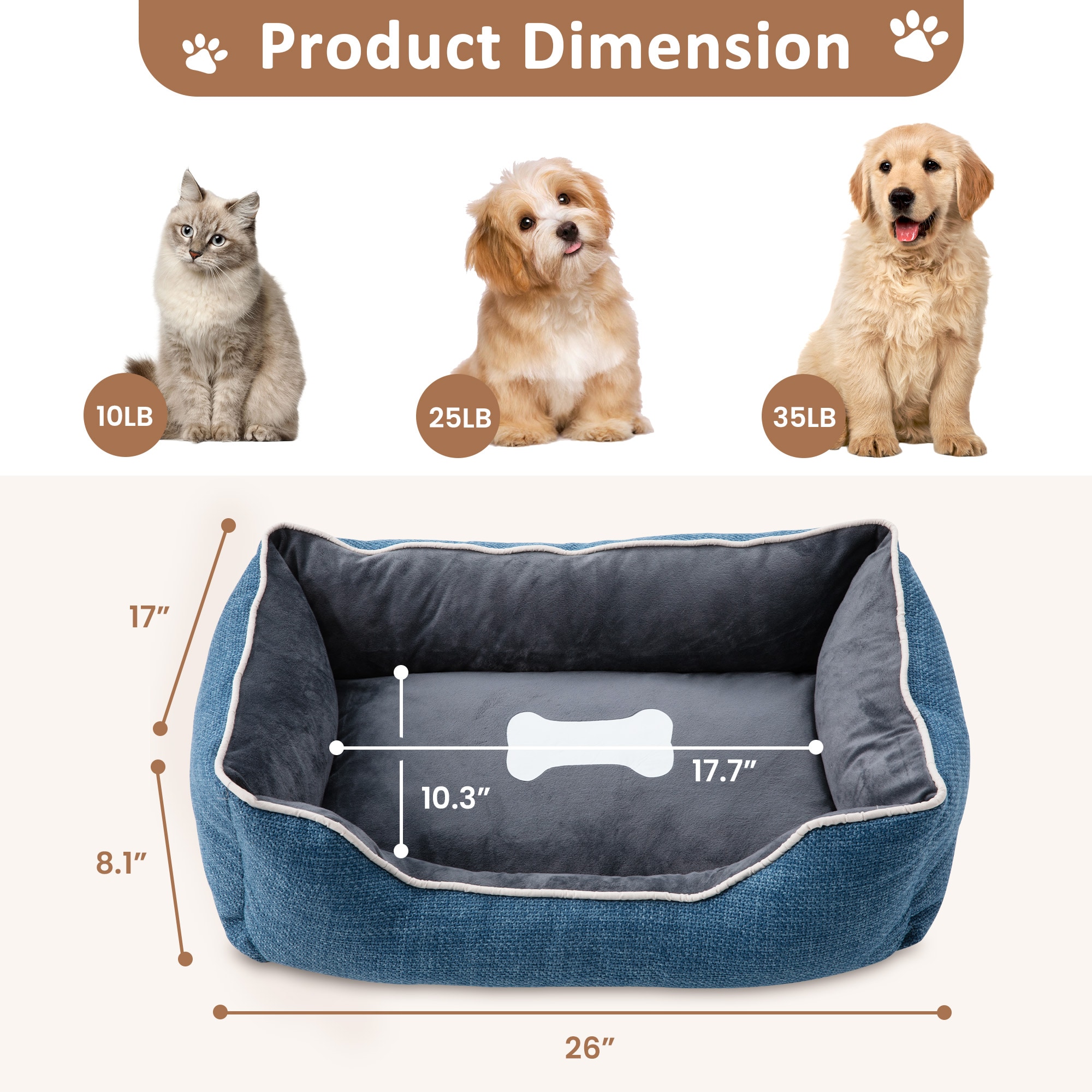 Small Dog Bed Plush Anti-slip Cat Bed Washable Cover Blue_voghion.com